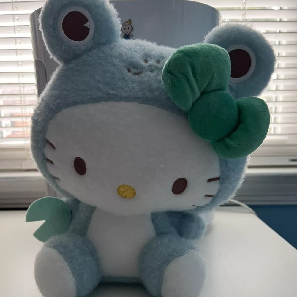 Sanrio Hello Kitty Frog Kigurumi Green Fluffy 11" Plush HTF Stuffed Animal